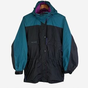Vtg Columbia Sportswear Hooded 3-in-1 Winter Jacket Womens M Black Aqua Purple